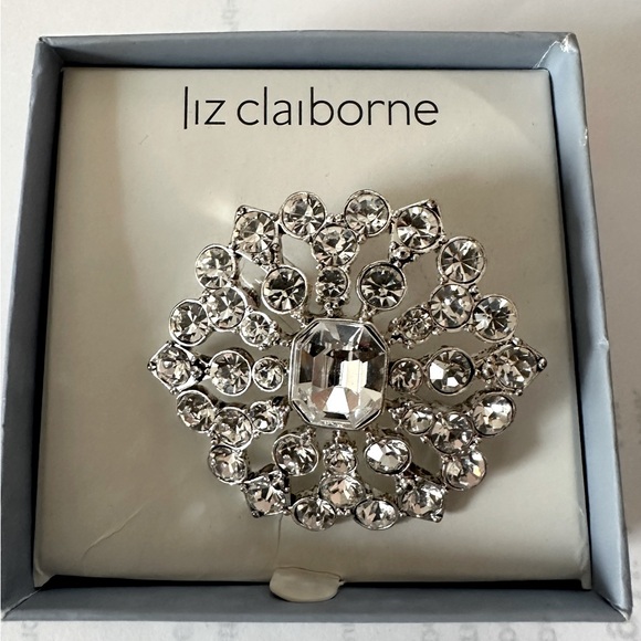 Rhinestone Cluster Silver Tone Liz Claiborne Brooch - Picture 1 of 6